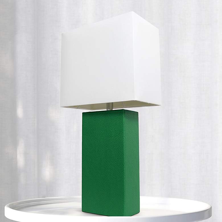Image 1 Lalia Home Lexington Green Leather Accent Table Lamp