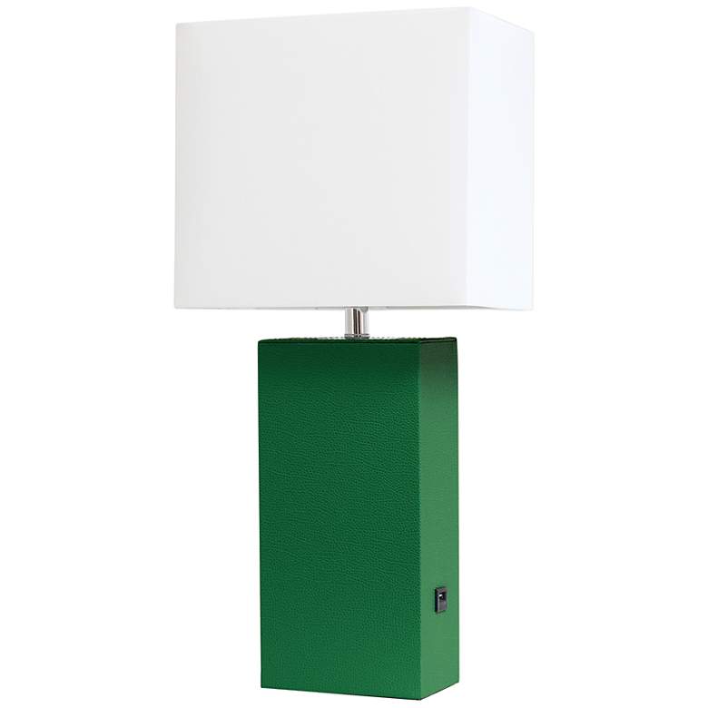 Image 2 Lalia Home Lexington Green Leather USB Accent Table Lamp