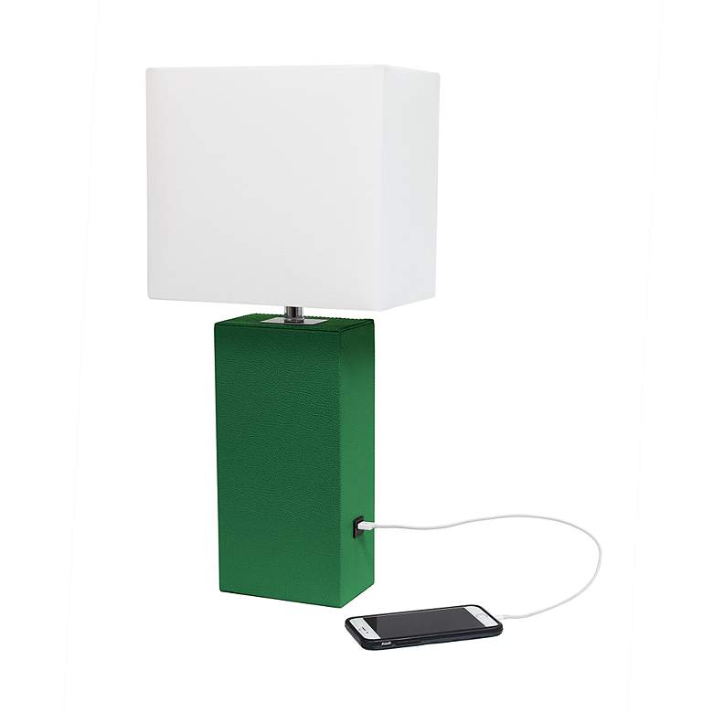 Image 7 Lalia Home Lexington Green Leather USB Accent Table Lamp more views