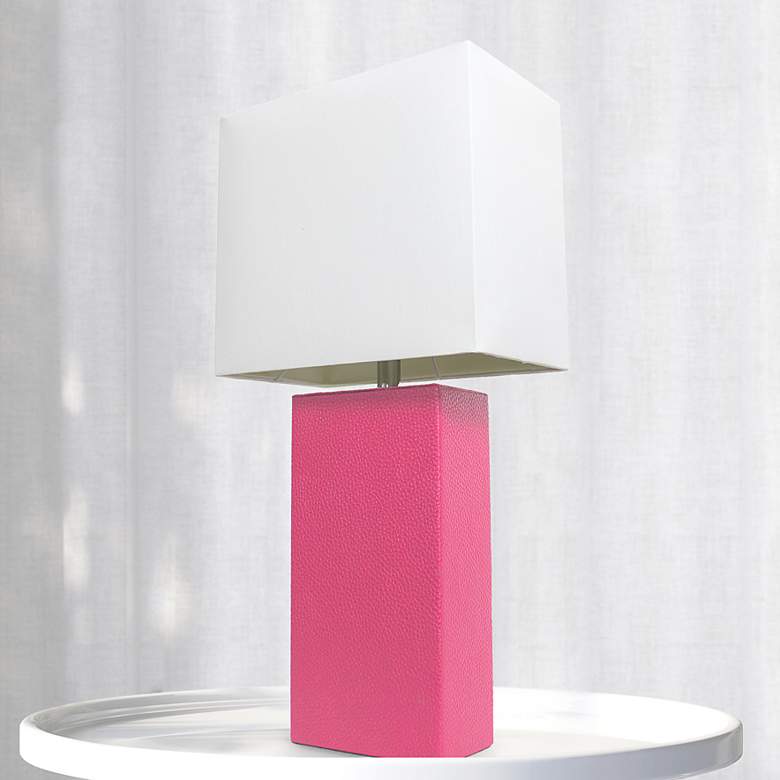 Image 1 Lalia Home Lexington Hot Pink Leather Accent Table Lamp