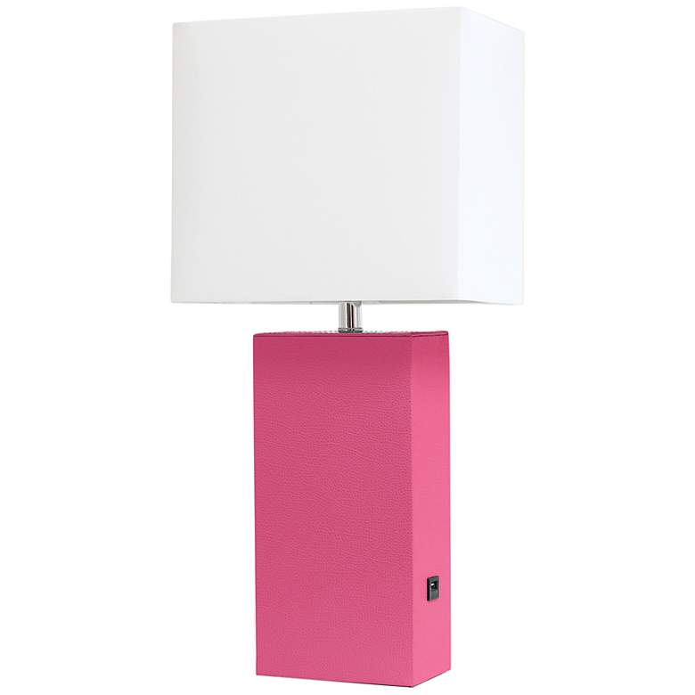 Image 2 Lalia Home Lexington Hot Pink Leather USB Accent Table Lamp