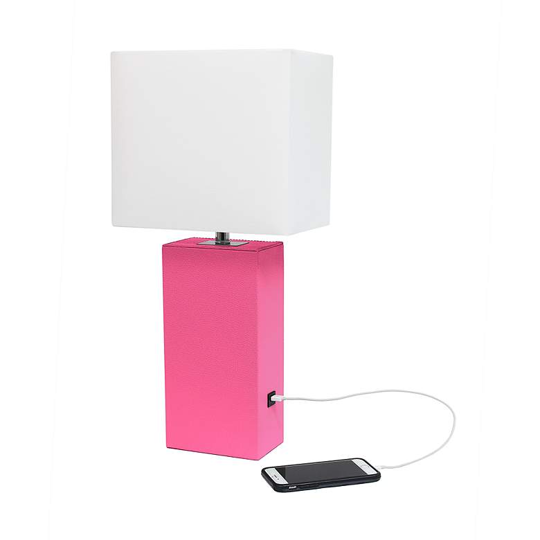 Image 7 Lalia Home Lexington Hot Pink Leather USB Accent Table Lamp more views