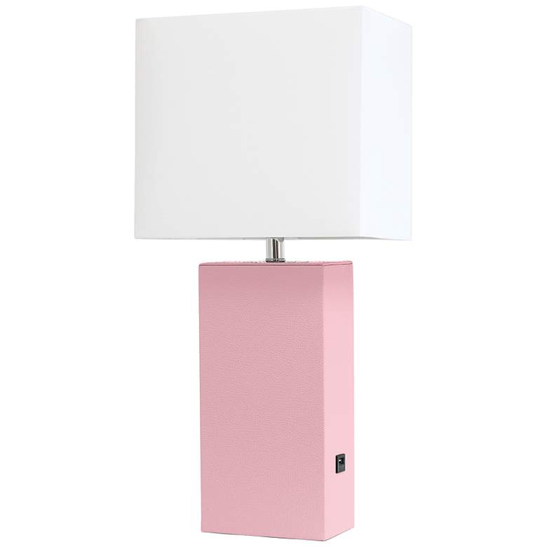 Image 2 Lalia Home Lexington Pink Leather USB Accent Table Lamp