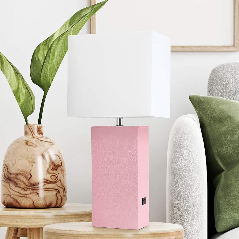 Image 1 Lalia Home Lexington Pink Leather USB Accent Table Lamp