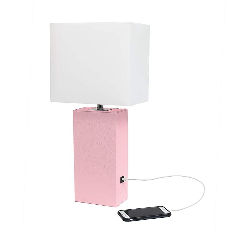 Image 7 Lalia Home Lexington Pink Leather USB Accent Table Lamp more views