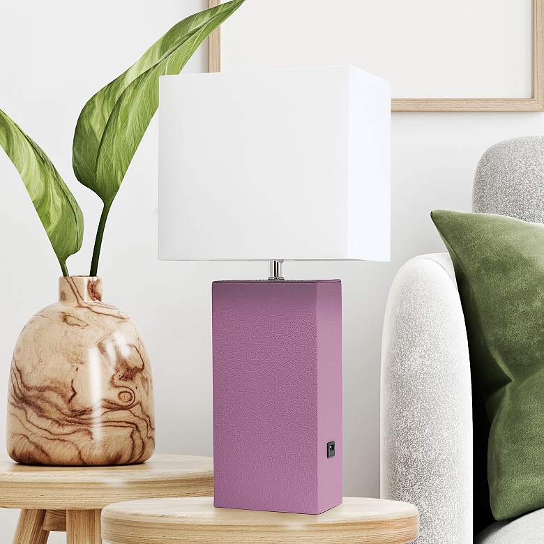 Image 1 Lalia Home Lexington Purple Leather USB Accent Table Lamp