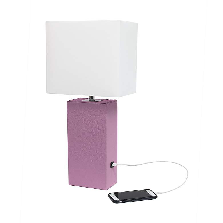 Image 7 Lalia Home Lexington Purple Leather USB Accent Table Lamp more views