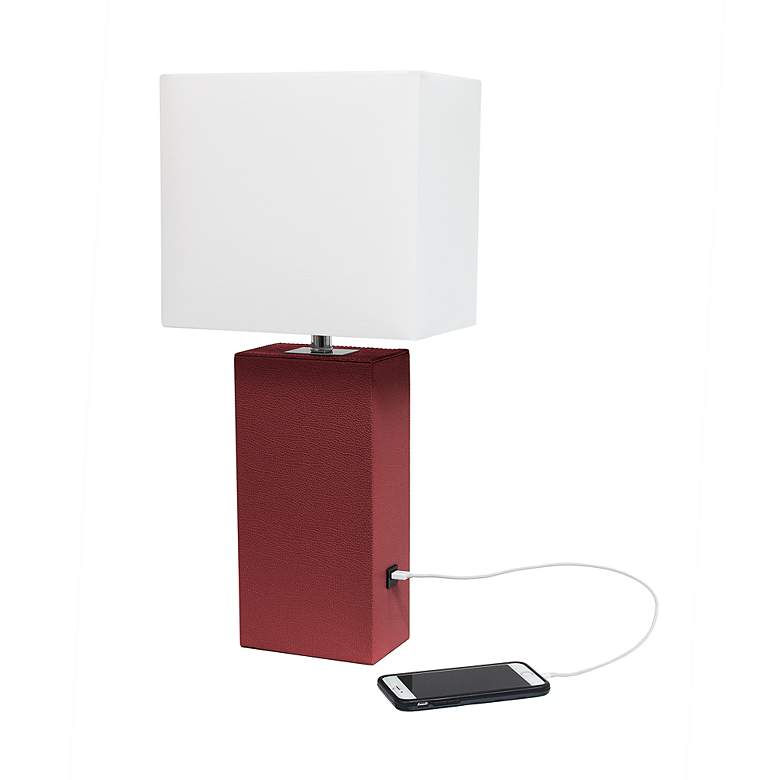 Image 7 Lalia Home Lexington Red Leather USB Accent Table Lamp more views