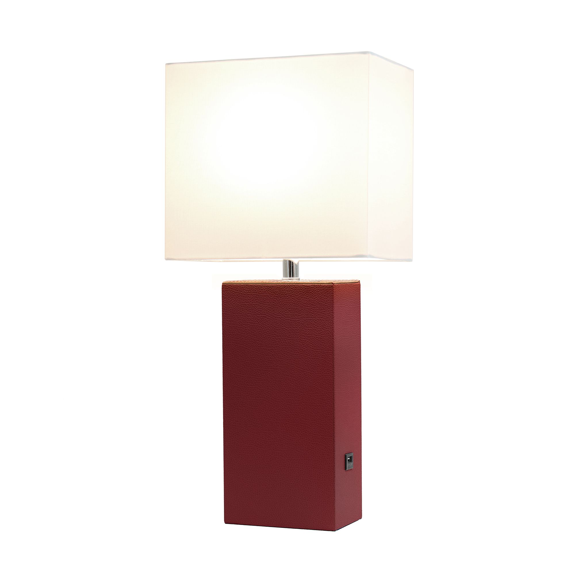Lalia Home Lexington Red Leather USB Accent Table Lamp