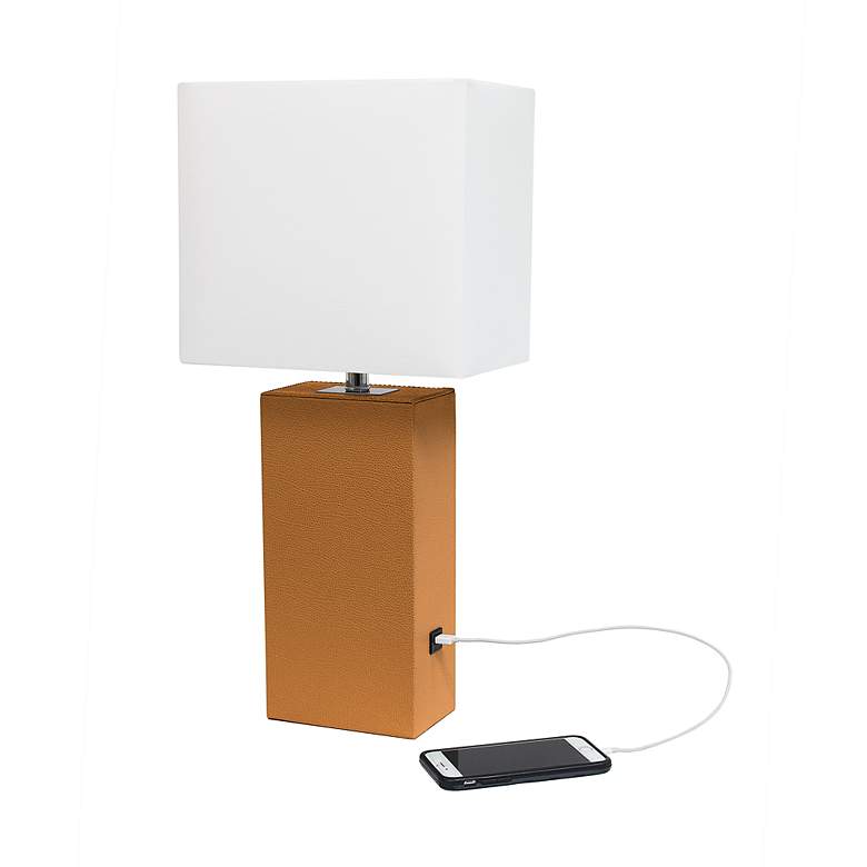 Image 7 Lalia Home Lexington Tan Leather USB Accent Table Lamp more views