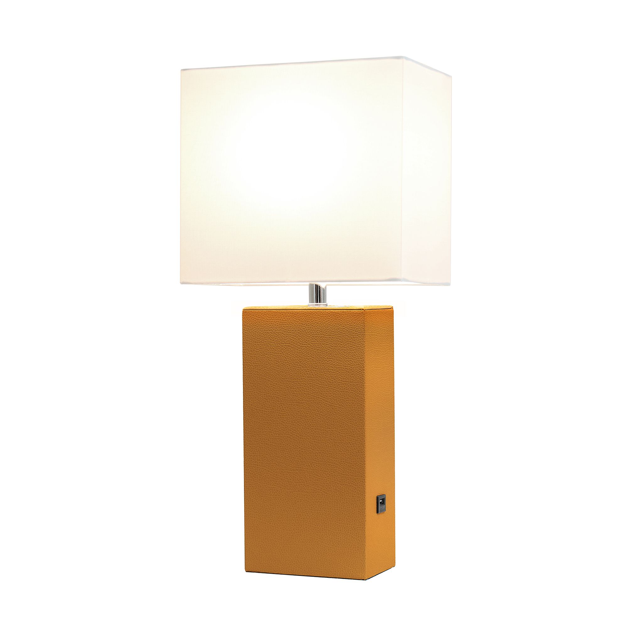 Lalia Home Lexington Tan Leather USB Accent Table Lamp