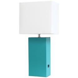 Lalia Home Lexington Teal Leather USB Accent Table Lamp