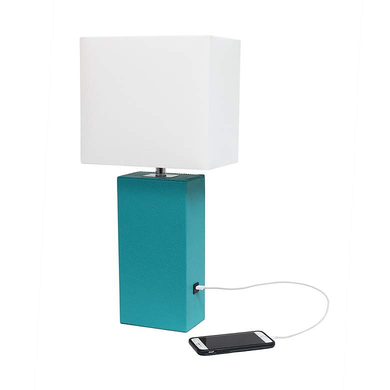 Image 7 Lalia Home Lexington Teal Leather USB Accent Table Lamp more views