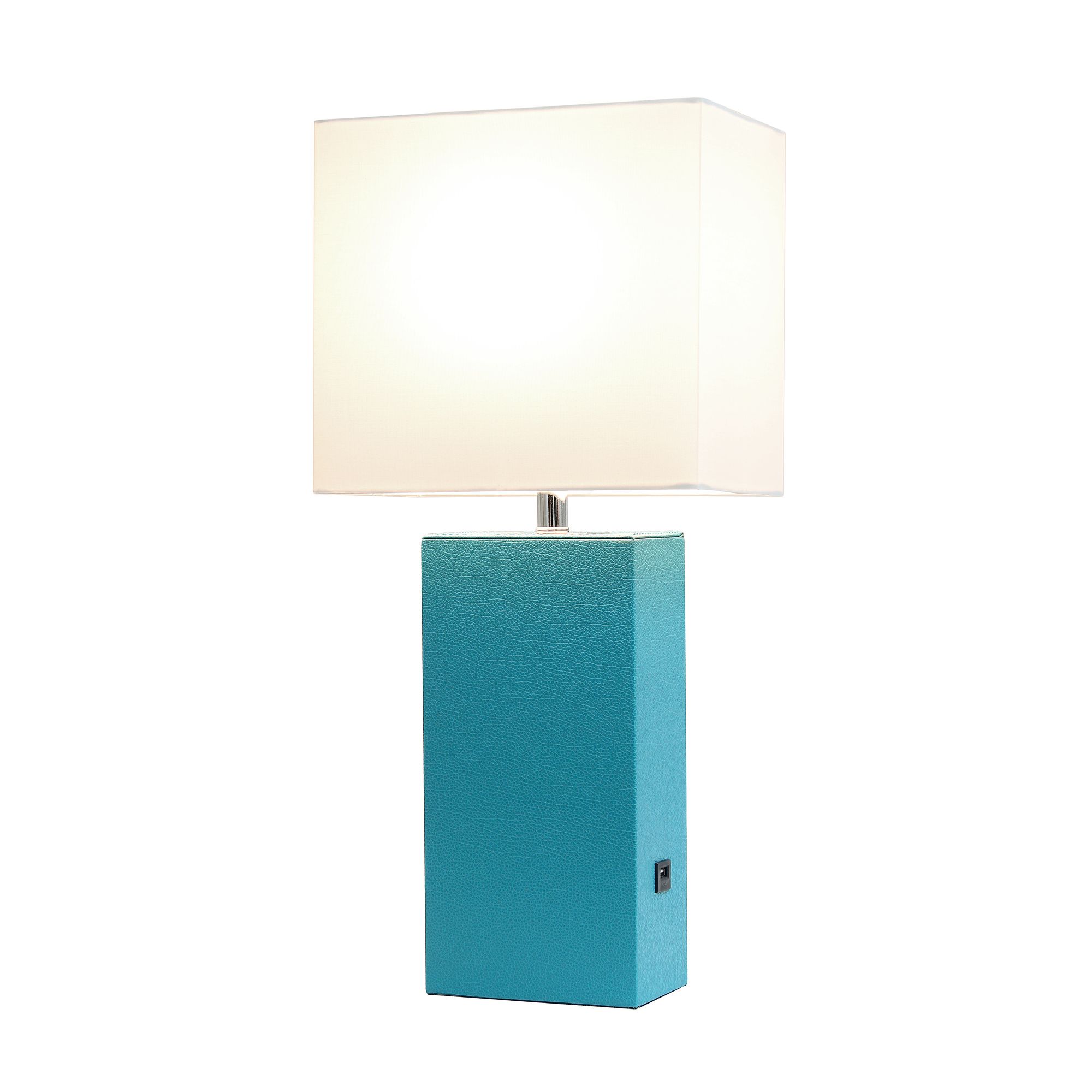 Lalia Home Lexington Teal Leather USB Accent Table Lamp
