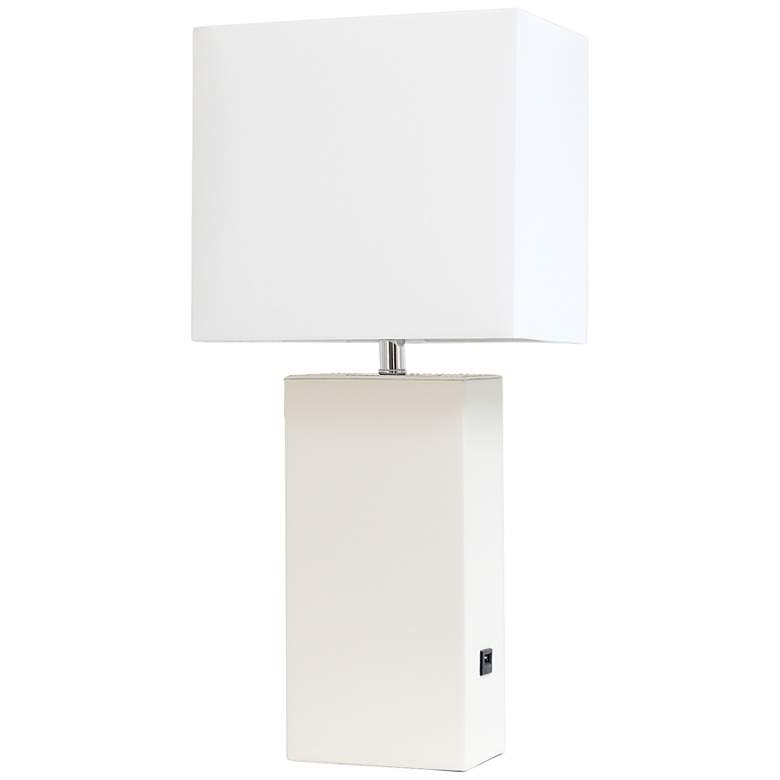 Image 2 Lalia Home Lexington White Leather USB Accent Table Lamp