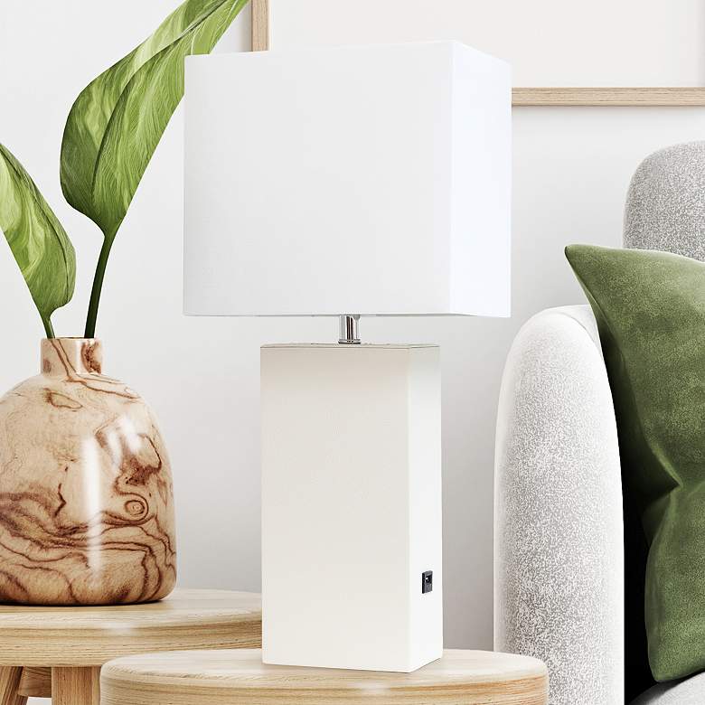 Image 1 Lalia Home Lexington White Leather USB Accent Table Lamp