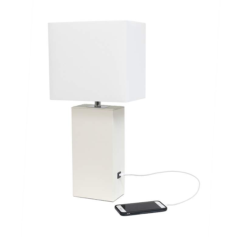 Image 7 Lalia Home Lexington White Leather USB Accent Table Lamp more views