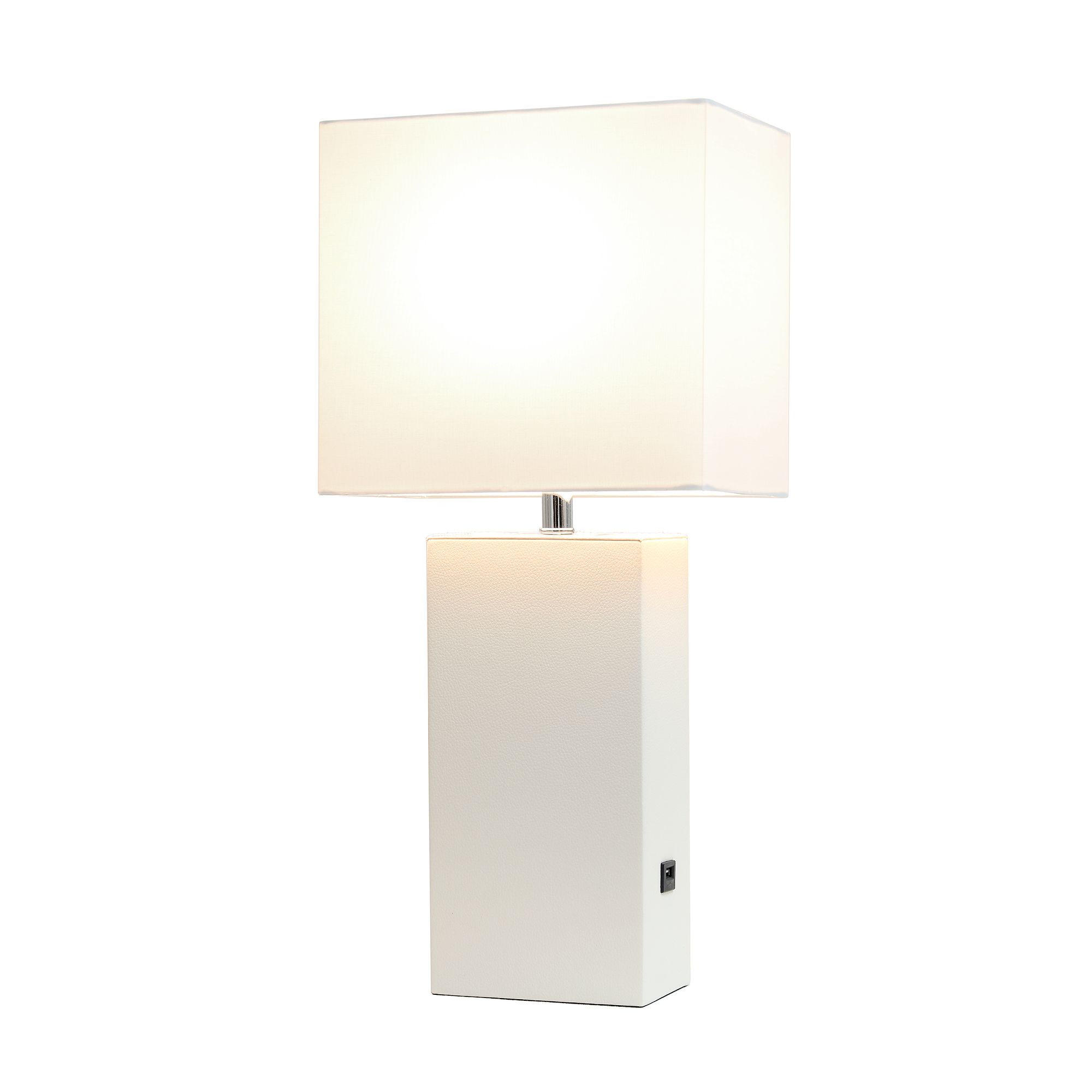 Lalia Home Lexington White Leather USB Accent Table Lamp