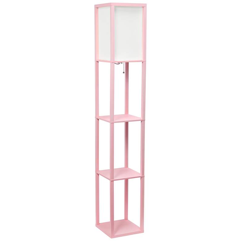 Image 2 Lalia Home Light Pink Wood 3-Shelf Etagere Column Floor Lamp