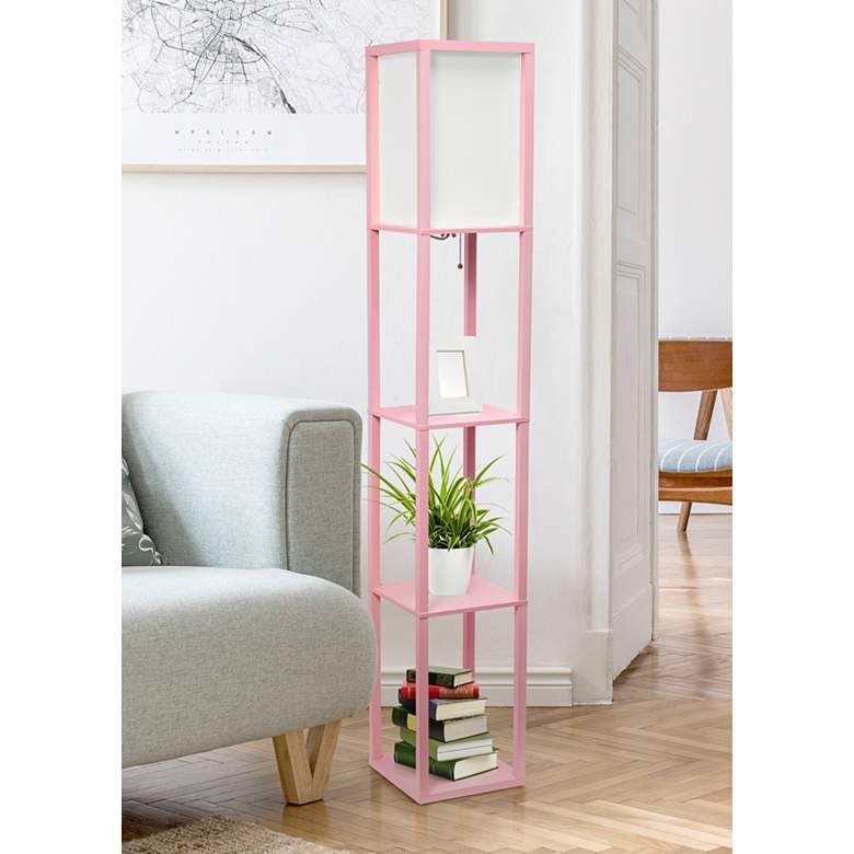 Image 1 Lalia Home Light Pink Wood 3-Shelf Etagere Column Floor Lamp