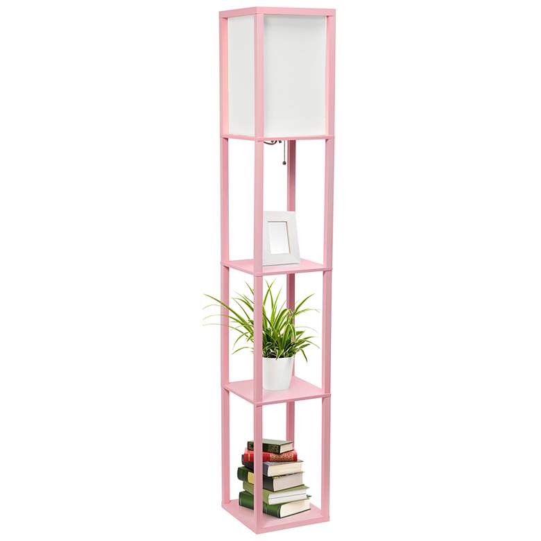 Image 7 Lalia Home Light Pink Wood 3-Shelf Etagere Column Floor Lamp more views