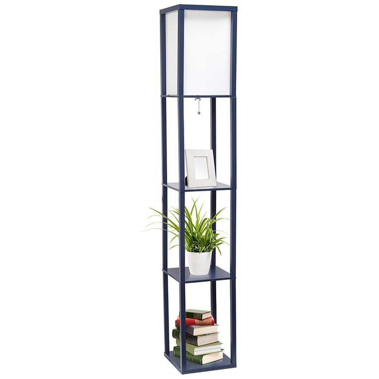 Image 7 Lalia Home Navy Wood 3-Shelf Etagere Column Floor Lamp more views