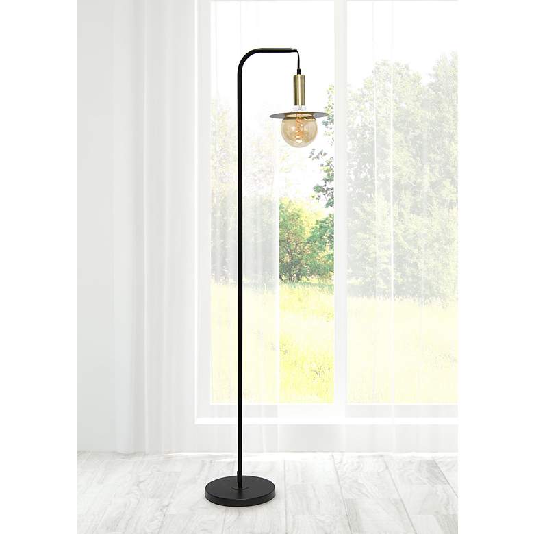 Image 1 Lalia Home Oslo Black and Brass Metal Arched Floor Lamp