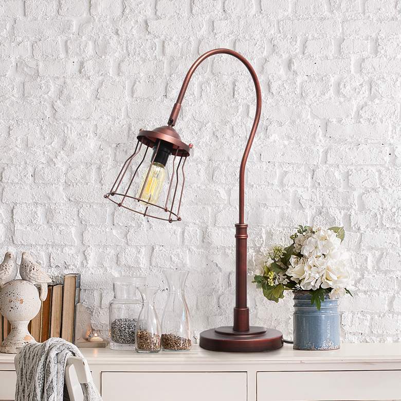 Lalia Home Red Bronze Metal Desk Lamp with Caged Shade