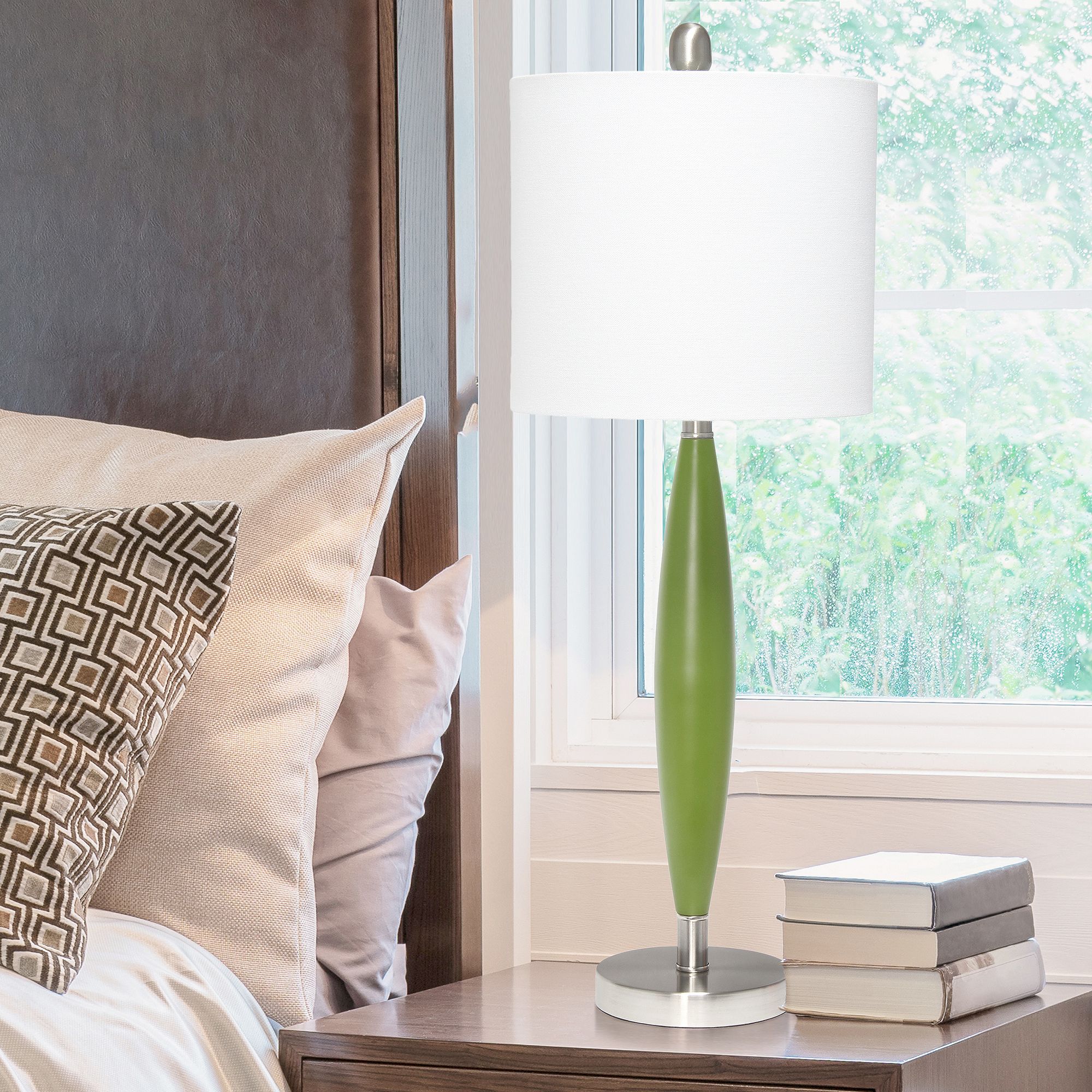 green metal table lamp