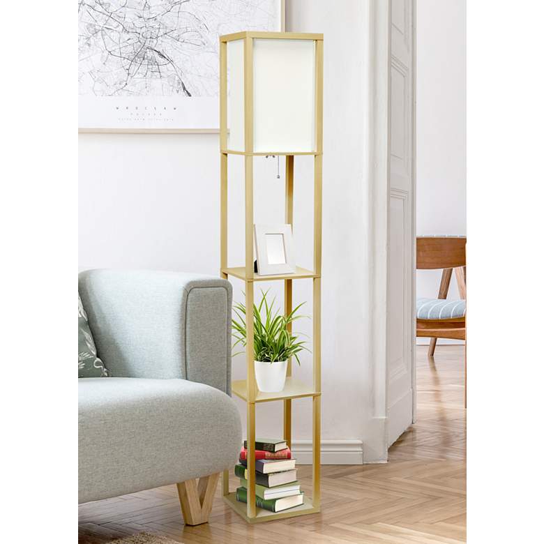 Image 1 Lalia Home Tan Wood 3-Shelf Etagere Column Floor Lamp