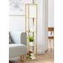 Lalia Home Tan Wood 3-Shelf Etagere Column Floor Lamp
