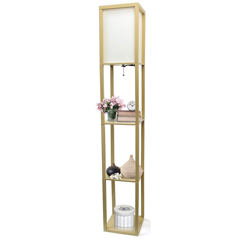 Image 5 Lalia Home Tan Wood 3-Shelf Etagere Column Floor Lamp more views