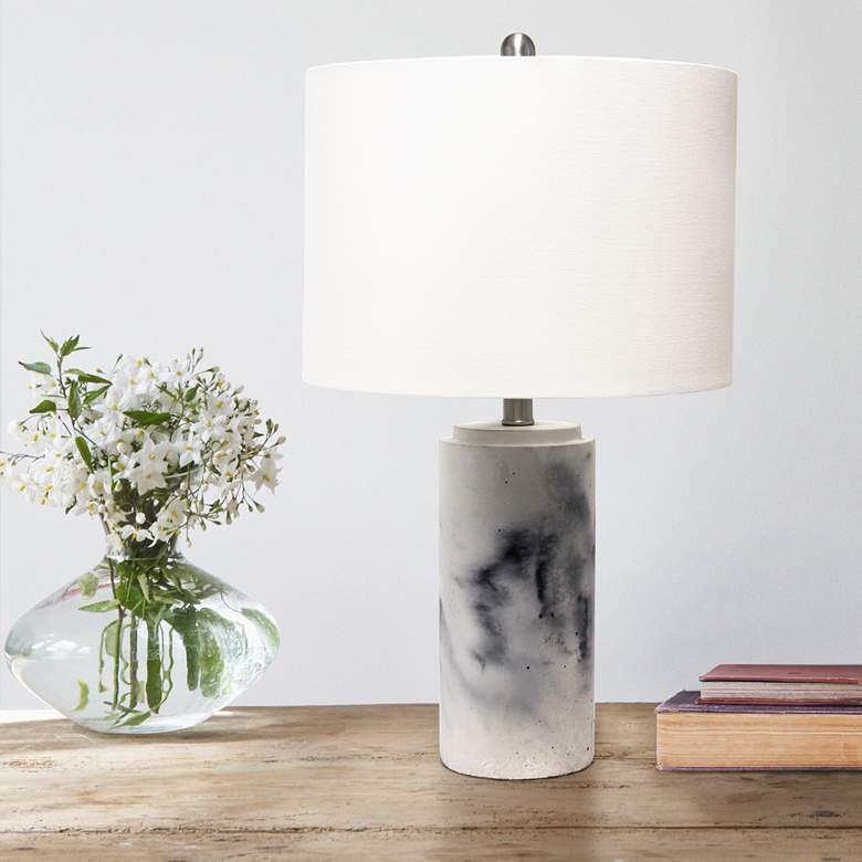 Image 1 Lalia Home White Marble Finish Concrete Table Lamp