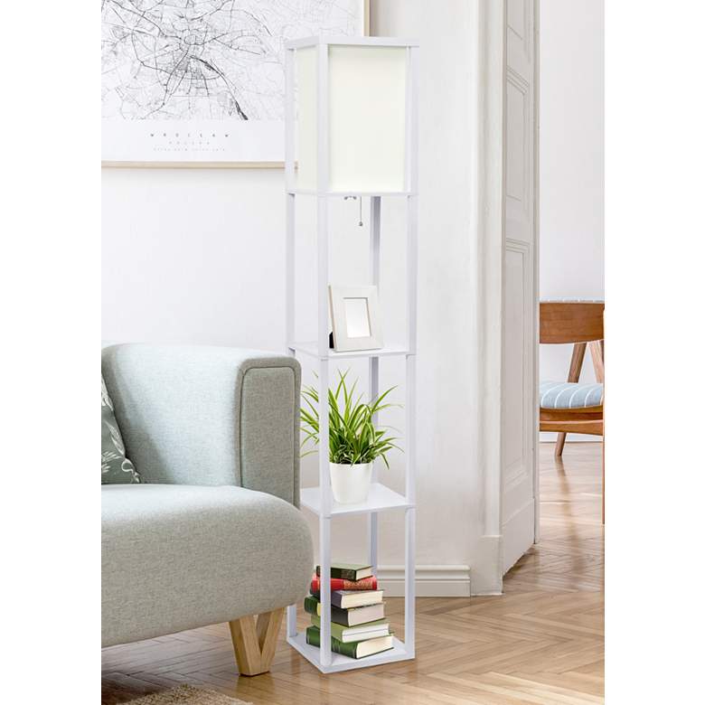 Image 1 Lalia Home White Wood 3-Shelf Etagere Column Floor Lamp