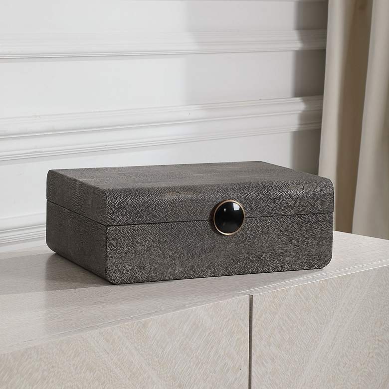 Image 1 Lalique 13" Wide Faux Smoke Gray Shagreen Decorative Box