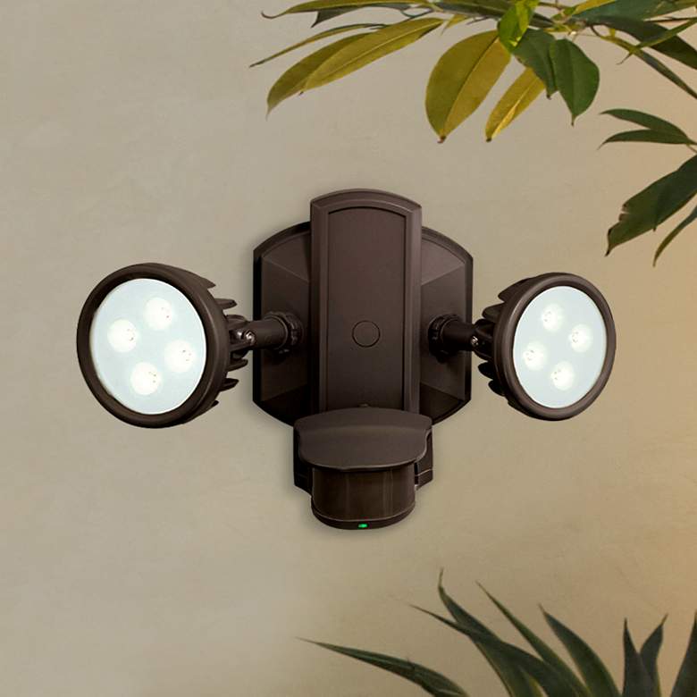 Image 1 Lambda 12 1/2 inchW LED Bronze Motion Sensor Security Floodlight