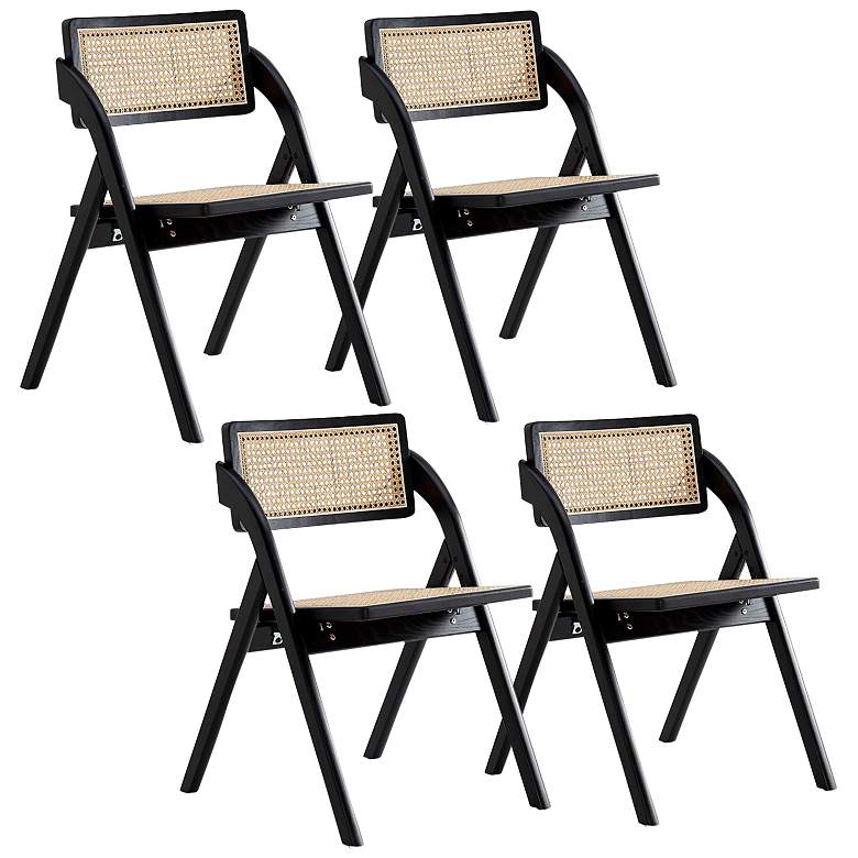 Image 2 Lambinet Black Wood and Cane Folding Dining Chairs Set of 4