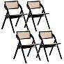 2_Lambinet Black Wood and Cane Folding Dining Chairs Set of 4