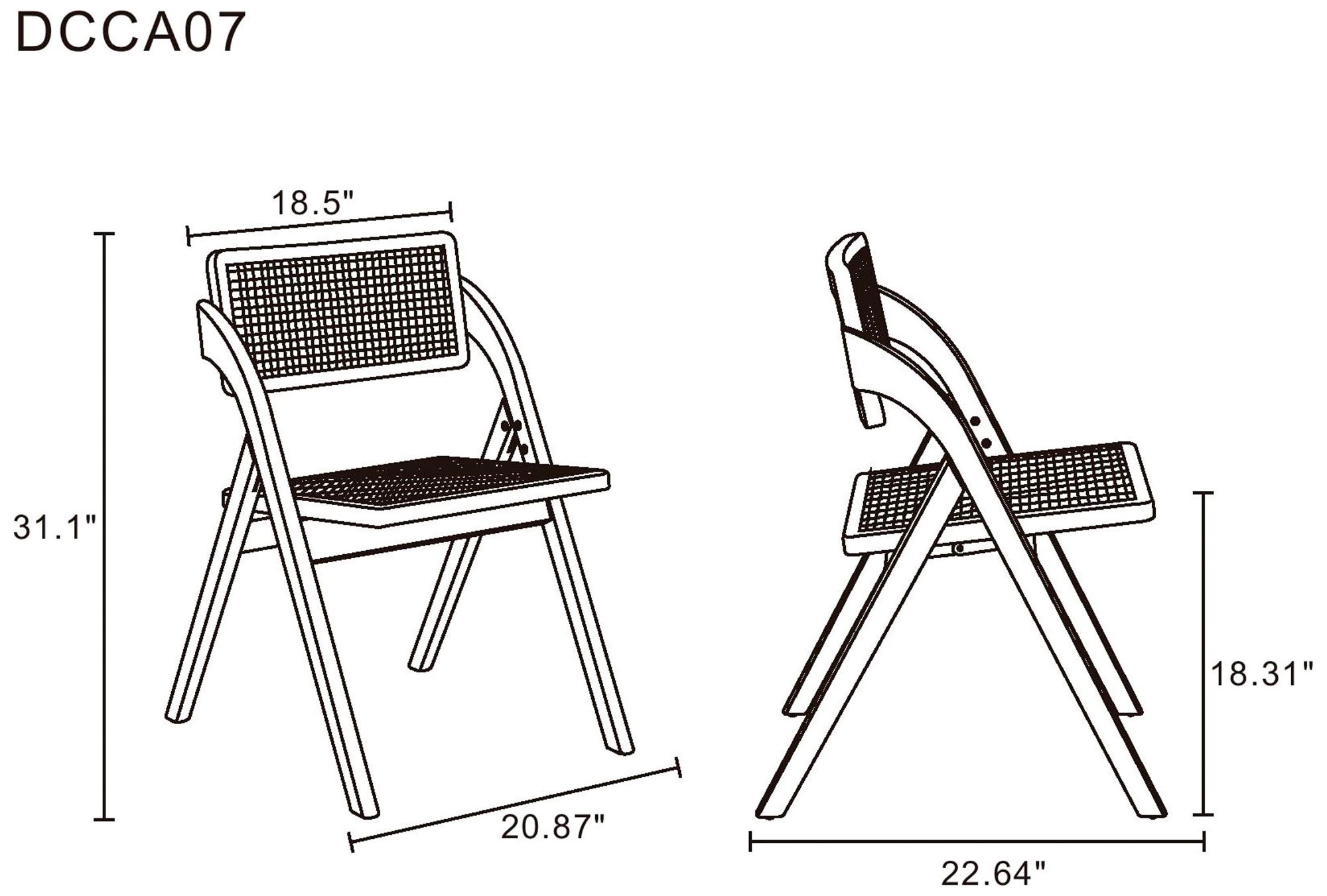 Lambinet Black Wood and Cane Folding Dining Chairs Set of 4 in scene
