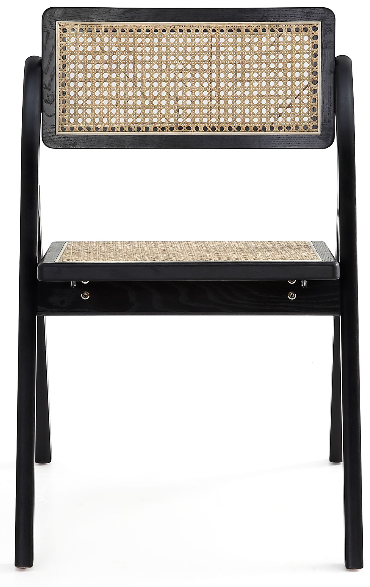 Lambinet Black Wood and Cane Folding Dining Chairs Set of 4 in scene