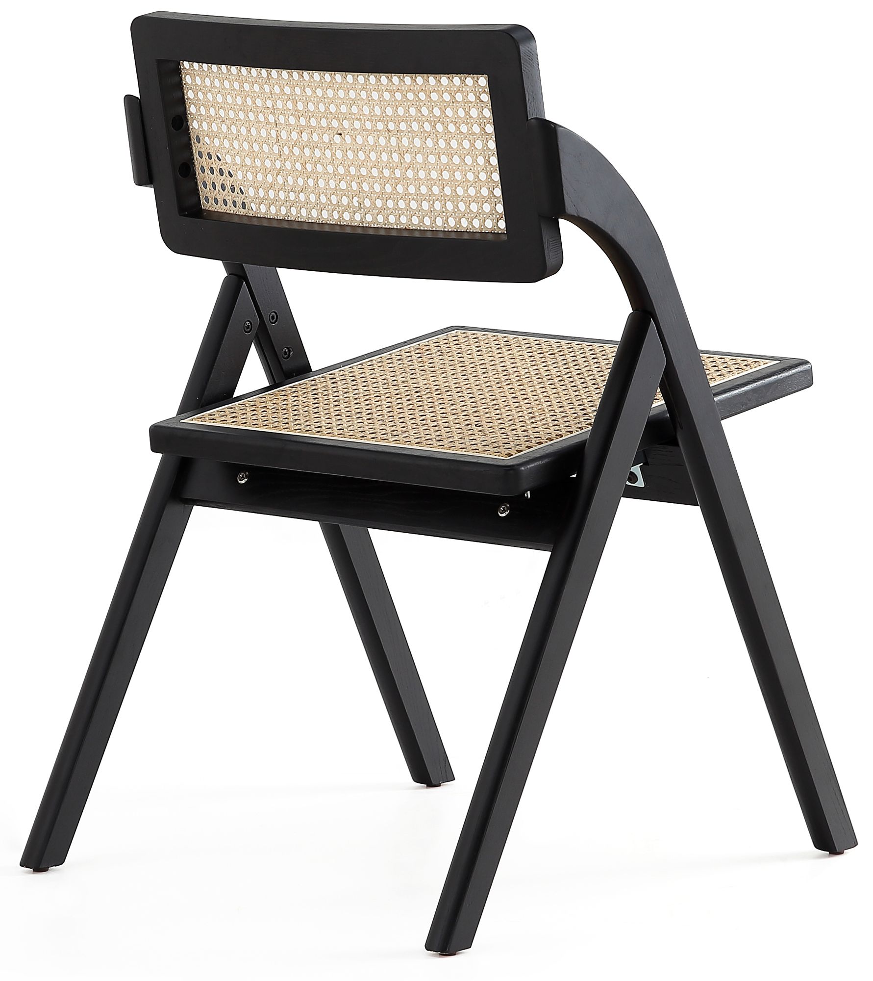 Lambinet Black Wood and Cane Folding Dining Chairs Set of 4 in scene