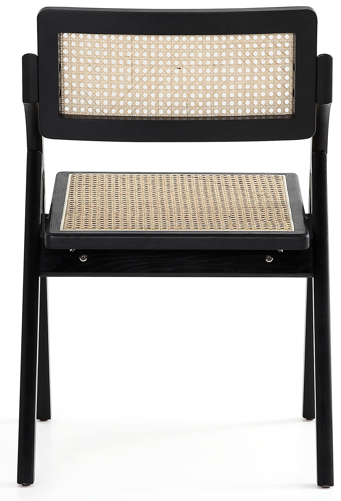Lambinet Black Wood and Cane Folding Dining Chairs Set of 4 in scene