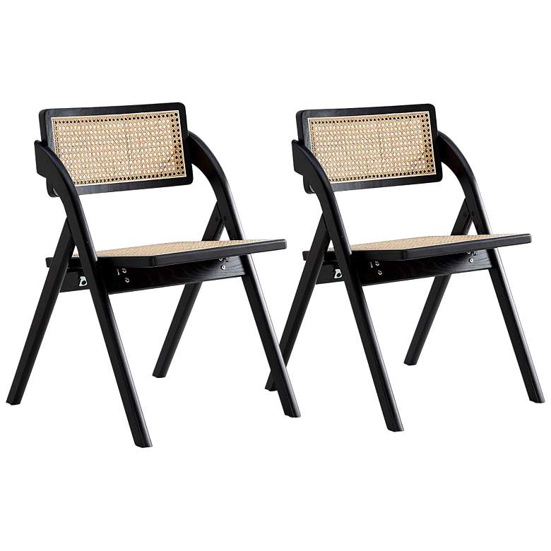 Image 2 Lambinet Black Wood Cane Folding Dining Chairs Set of 2