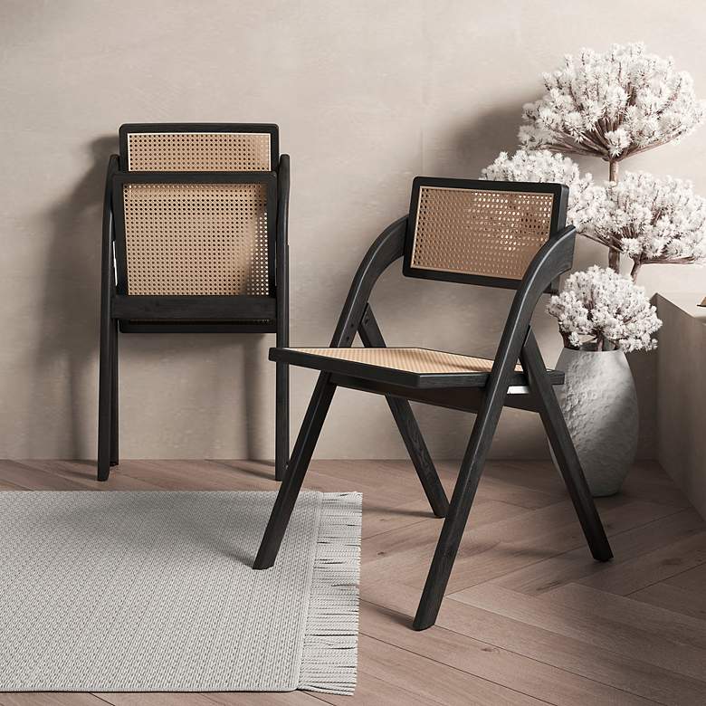 Image 1 Lambinet Black Wood Cane Folding Dining Chairs Set of 2