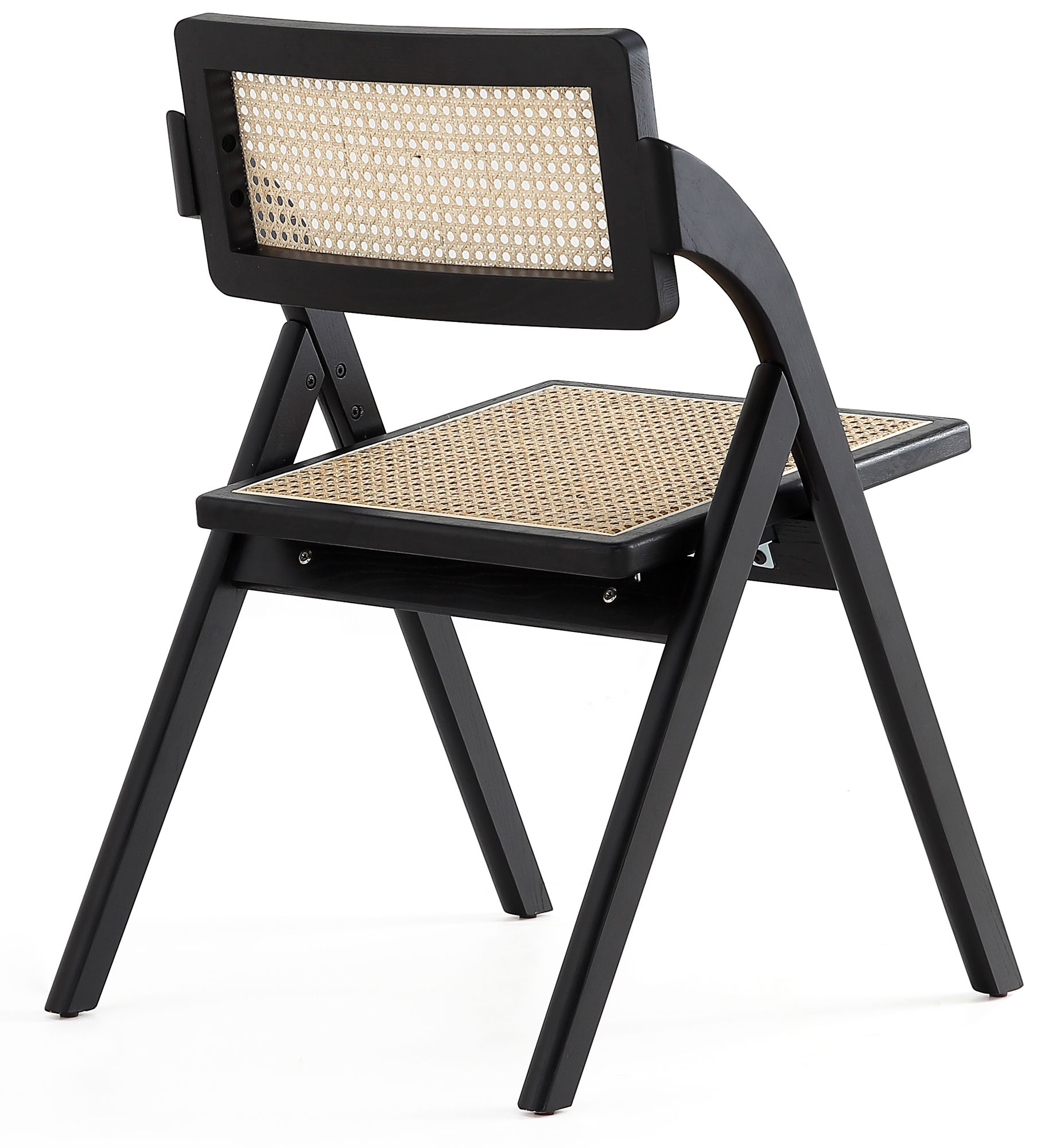 Lambinet Black Wood Cane Folding Dining Chairs Set of 2