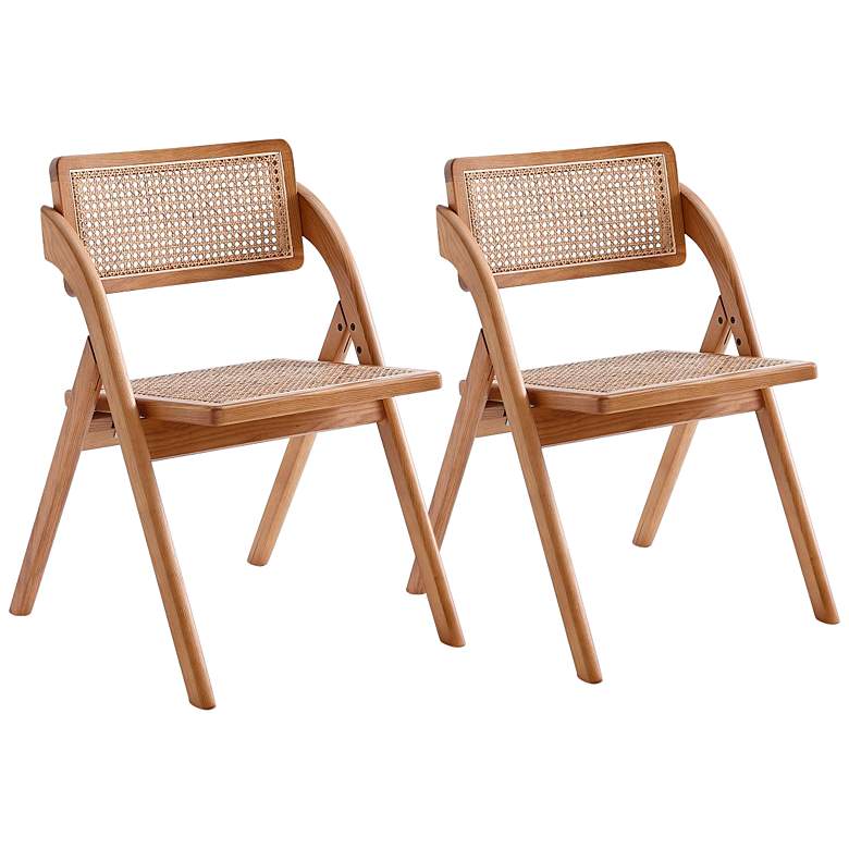 Image 2 Lambinet Nature Wood Cane Folding Dining Chairs Set of 2