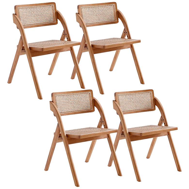 Image 2 Lambinet Nature Wood Cane Folding Dining Chairs Set of 4