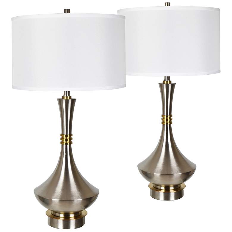 Image 1 Lamode Brushed Nickel and Brass Table Lamps Set of 2