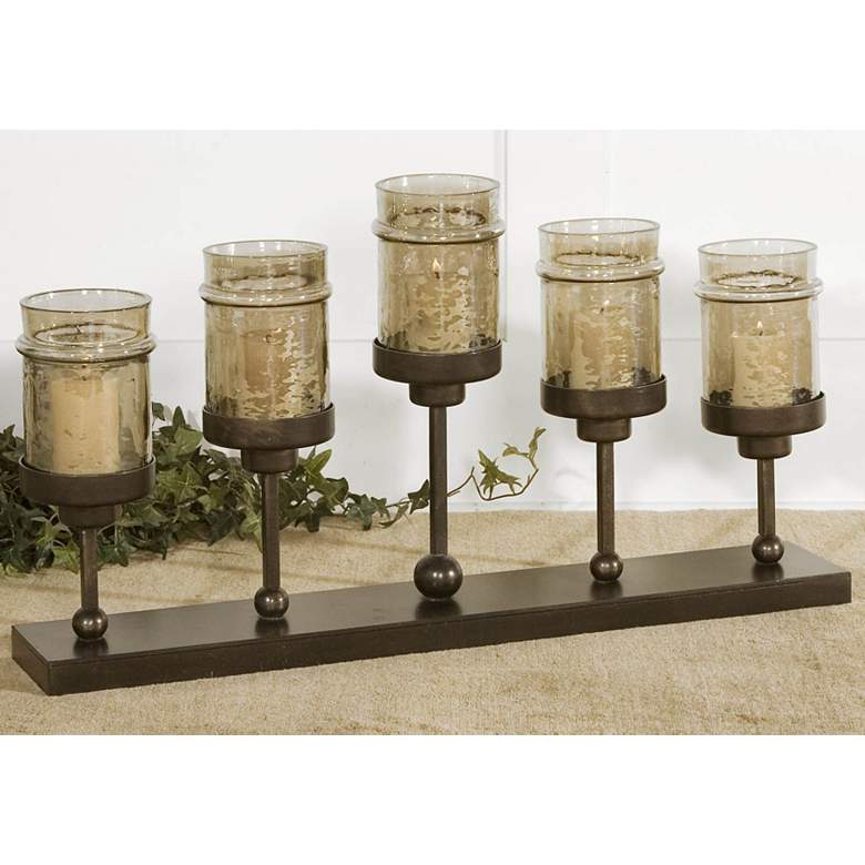 Image 1 Lamya 28" Wide Hand-Forged Iron And Glass Candle Holder