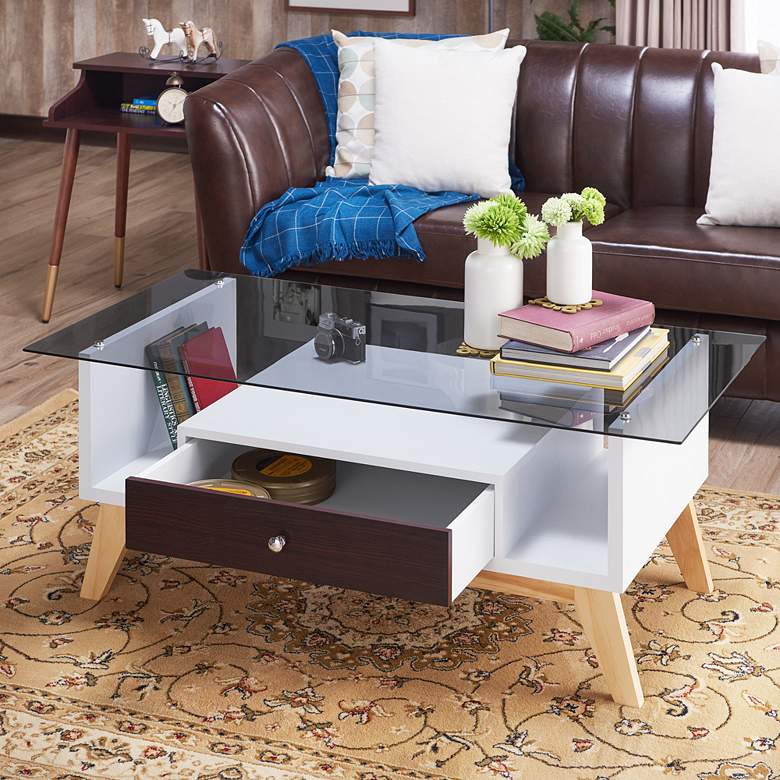 Image 1 Lana 47 1/4 inch Wide Espresso and White 1-Drawer Coffee Table